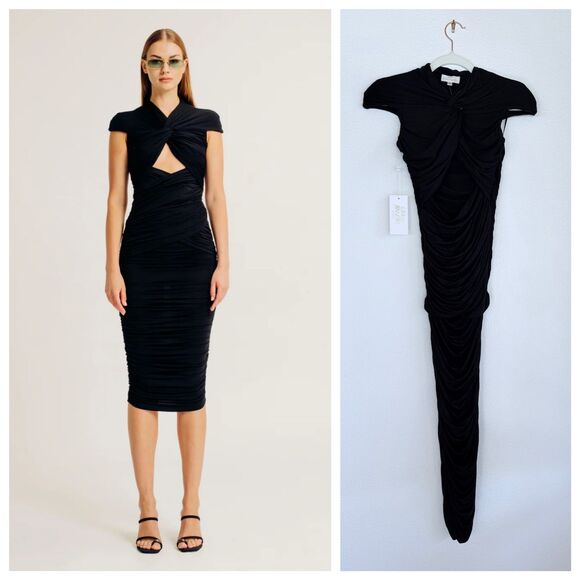 NWT Torn by Ronny Kobo Heidi Cut Out Knee Length Bodycon Dress in Black Size XS - Picture 1 of 14